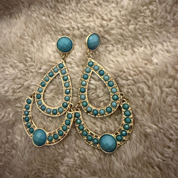 Accessories - Gold-Tone Teal Drop Earrings - Women Jewelry